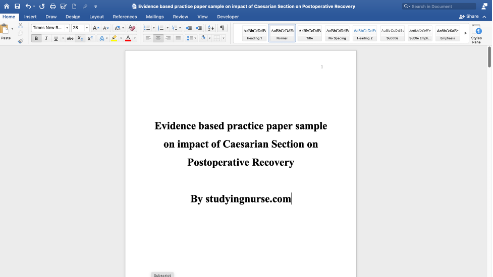 Evidence based practice paper sample