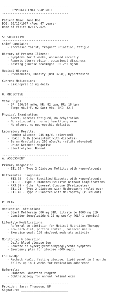 Hyperglycemia Diabetes SOAP Note Example