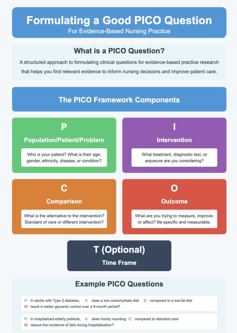 Here's a how to write a picot question infographic that explains how to develop effective PICO questions for evidence-based nursing practice. This is a crucial skill for BSN students to master as they begin conducting research and applying evidence to clinical practice. The infographic covers: What is a PICO Question? A structured approach to formulating clinical questions for evidence-based practice research that helps you find relevant evidence to inform nursing decisions and improve patient care. The PICO Framework Components: P - Population/Patient/Problem Who is your patient? What is their age, gender, ethnicity, disease, or condition? I - Intervention What treatment, diagnostic test, or exposure are you considering? C - Comparison What is the alternative to the intervention? Standard of care or different intervention? O - Outcome What are you trying to measure, improve, or affect? Should be specific and measurable T - Time Frame (Optional) The duration over which the outcome is measured Example PICO Questions: In adults with Type 2 diabetes (P), does a low-carbohydrate diet (I) compared to a low-fat diet (C) result in better glycemic control over a 6-month period? (O) In hospitalized elderly patients (P), does hourly rounding (I) compared to standard care (C) reduce the incidence of falls during hospitalization? (O)
