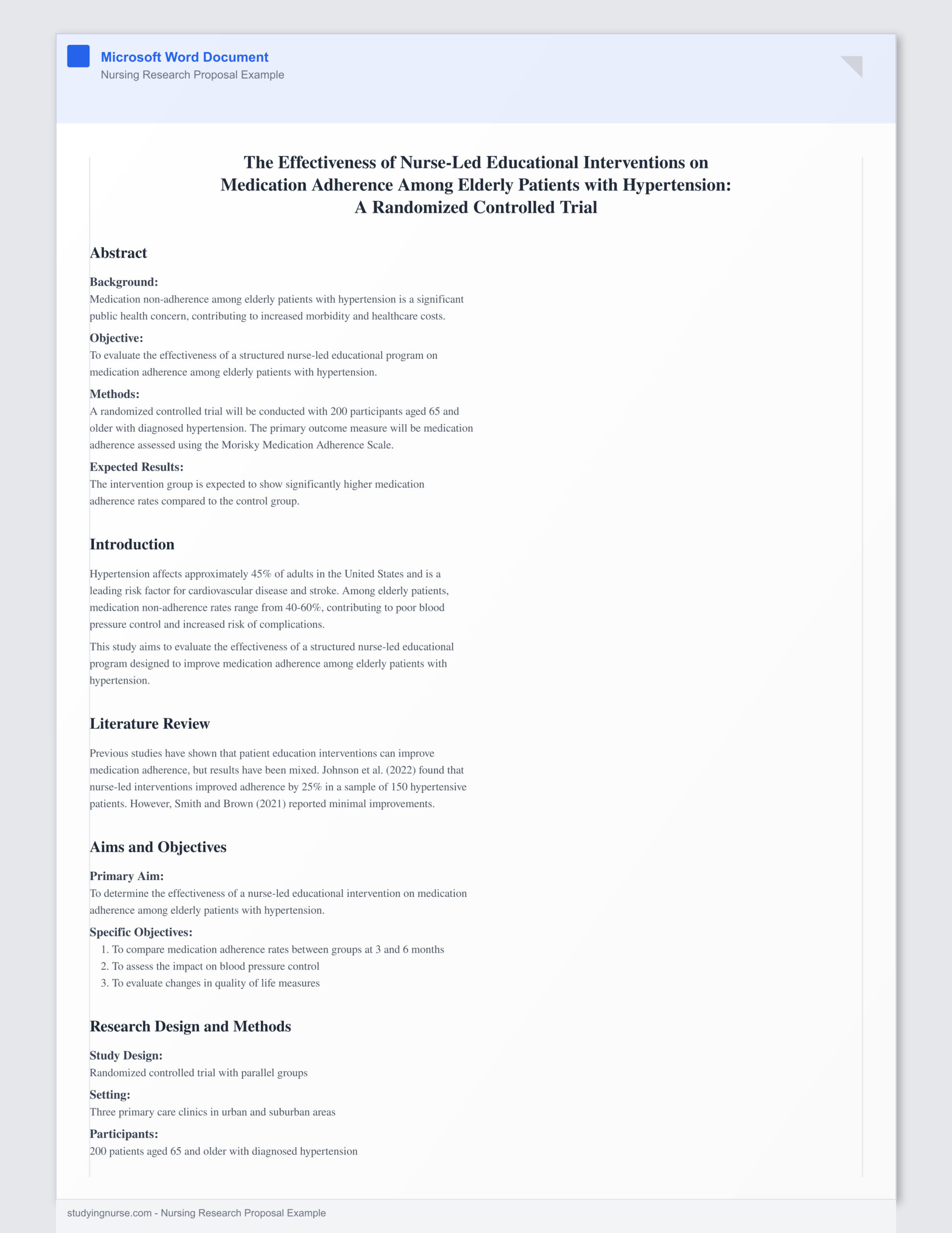 nursing research proposal example