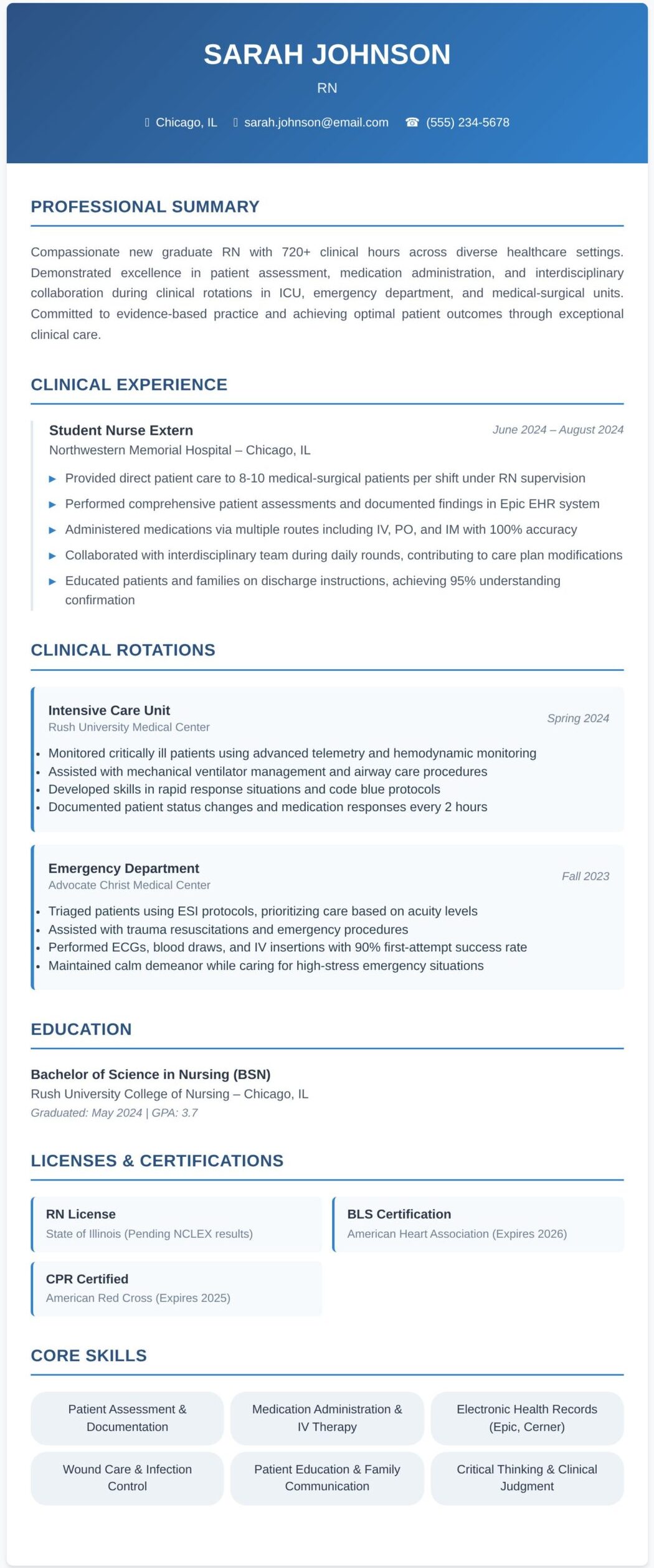 Nursing Resume Examples with Clinical Experience